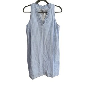 Tommy Bahama Mini Cabana Stripe Shift Dress Ruffle V Neck Blue White Small NEW